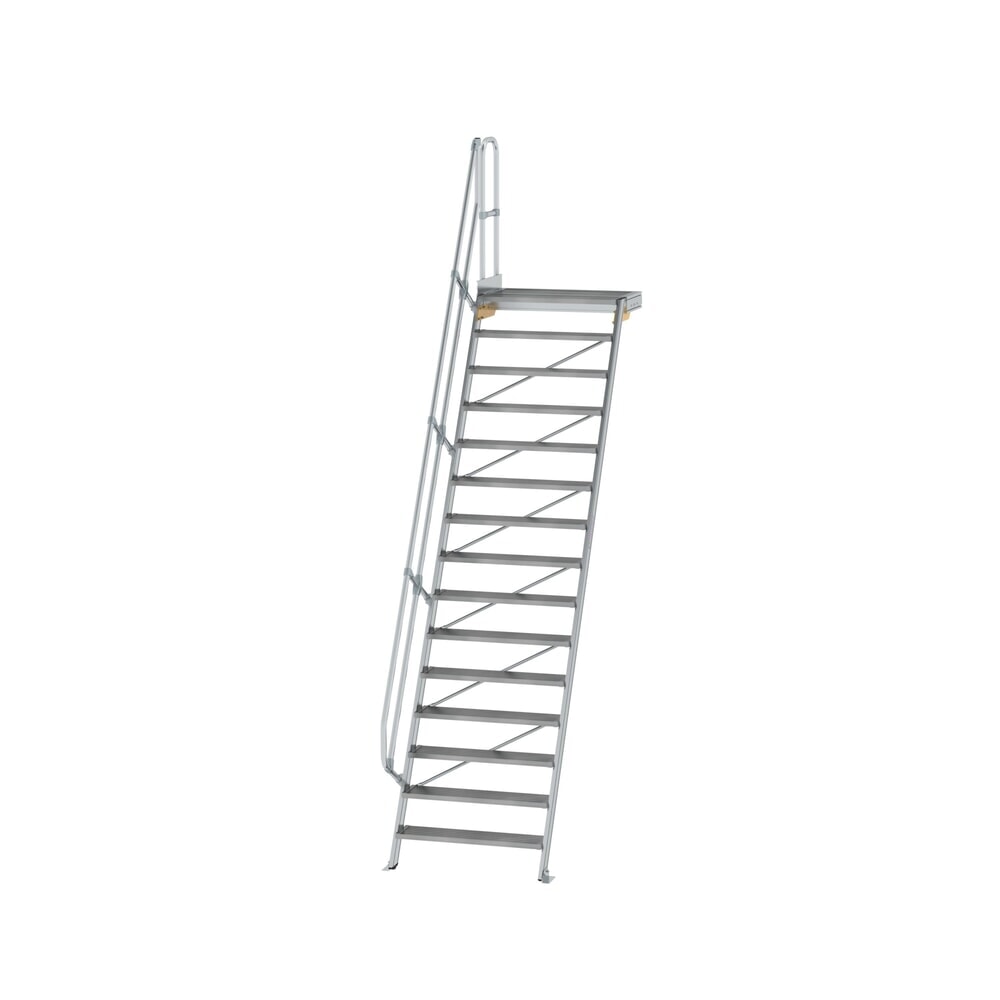 Produktabbildung: Munk Treppe mit Plattform 60° Stufenbreite 1000 mm 15 Stufen Aluminium geriffelt
