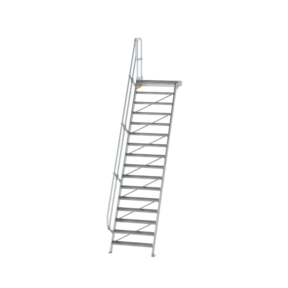 Produktabbildung: Munk Treppe mit Plattform 60° Stufenbreite 1000 mm 16 Stufen Aluminium geriffelt