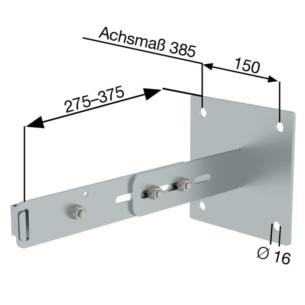 Produktabbildung Nr. 2: Munk Wandhalter m. Klemmbügel, verstellbar 275-375mm, Stahl verzinkt