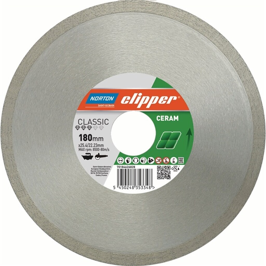 NORTON Diamanttrennscheibe Classic Ceram D.180mm Bohr.25,4/22,23mm 1,7mm 7mm Produktabbildung: NORTON Diamanttrennscheibe Classic Ceram D.180mm Bohr.25,4/22,23mm 1,7mm 7mm