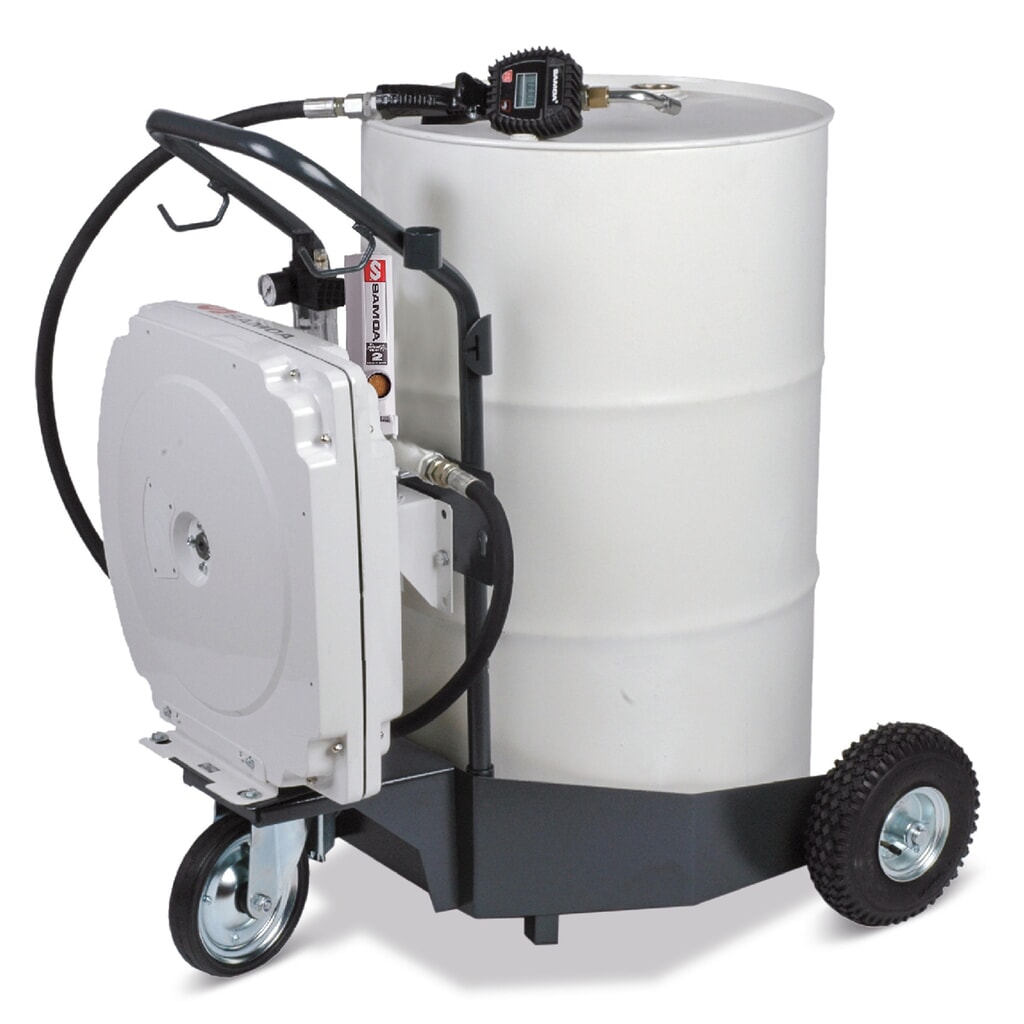 Produktabbildung: SAMOA Ölabgabegerät mit Automatik-Schlauchaufroller, verfahrbar, 200 Liter