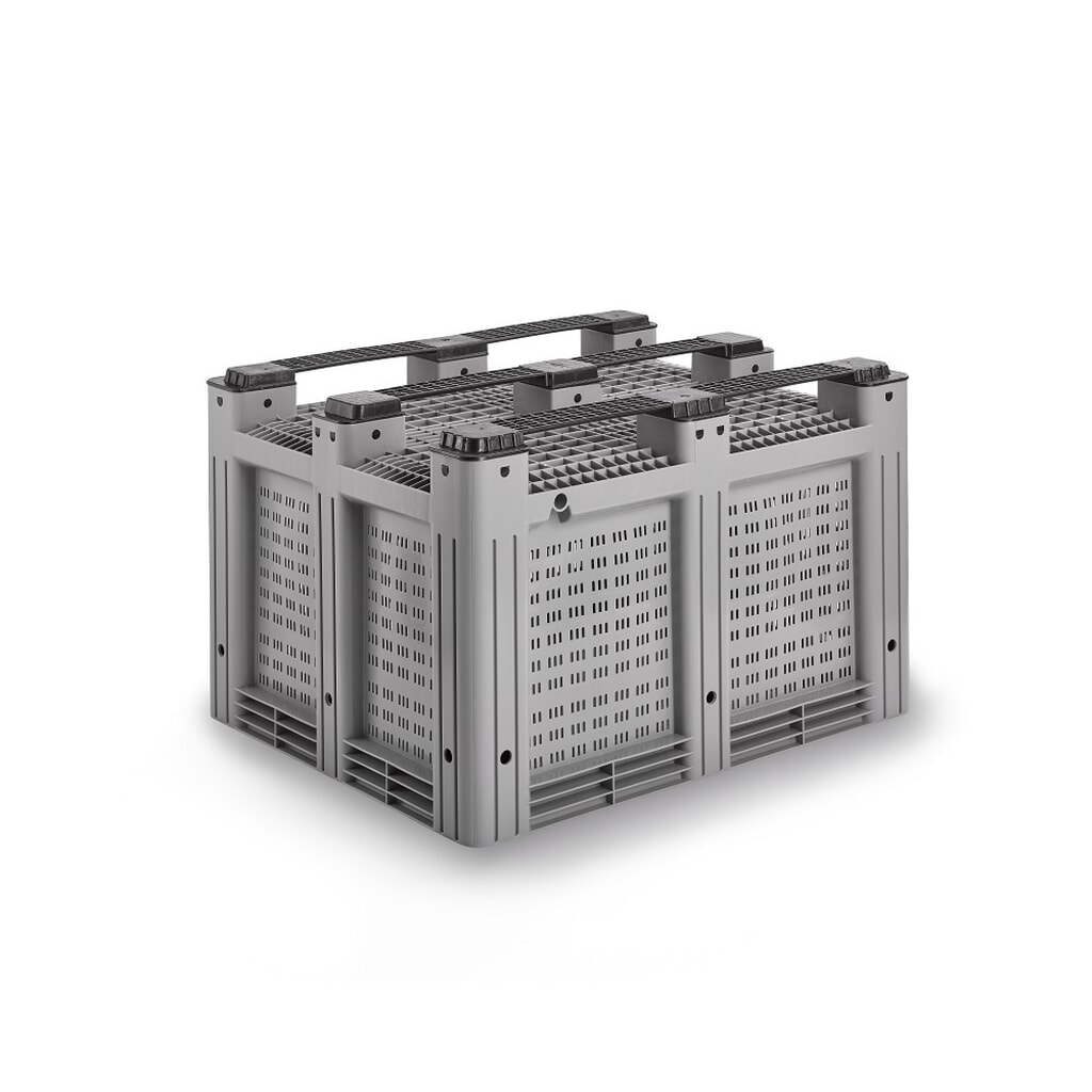 Palettenbox L, grau, 1200x1000x780 mm, durchbrochen, mit 3 Kufen Produktabbildung Nr. 2: Palettenbox L, grau, 1200x1000x780 mm, durchbrochen, mit 3 Kufen