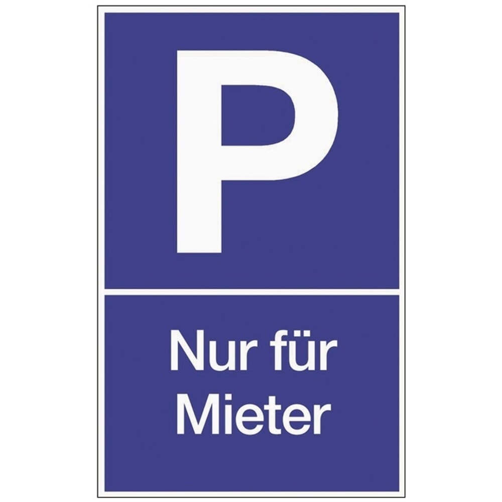Produktabbildung: Parkplatzbeschilderung, L250xB400 mm, Parken für Mieter, Kunststoff blau/weiss