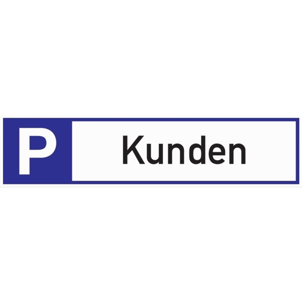 Produktabbildung: Parkplatzbeschilderung, L460xB110 mm, Parkplatz für Kunden, Aluminium weiss/blau/schwarz