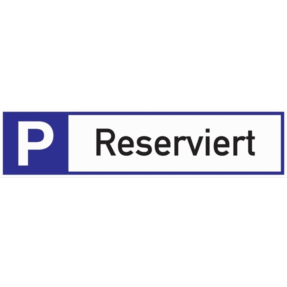 Produktabbildung: Parkplatzbeschilderung, L460xB110 mm, Parkplatz reserviert, Aluminium weiss/blau/schwarz