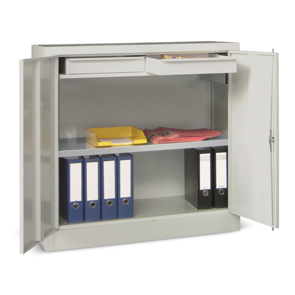 Produktabbildung: PAVOY Beistellschrank mit 1 Fachboden + 2 Schubladen, HxBxT 1.000 x 1.000 x 500 mm, feuerrot, lichtgrau