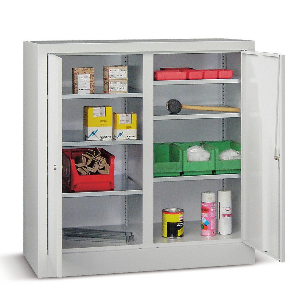 Produktabbildung: PAVOY Beistellschrank mit 6 Fachböden, HxBxT 1.000 x 1.000 x 500 mm, Trennwand, feuerrot, lichtgrau