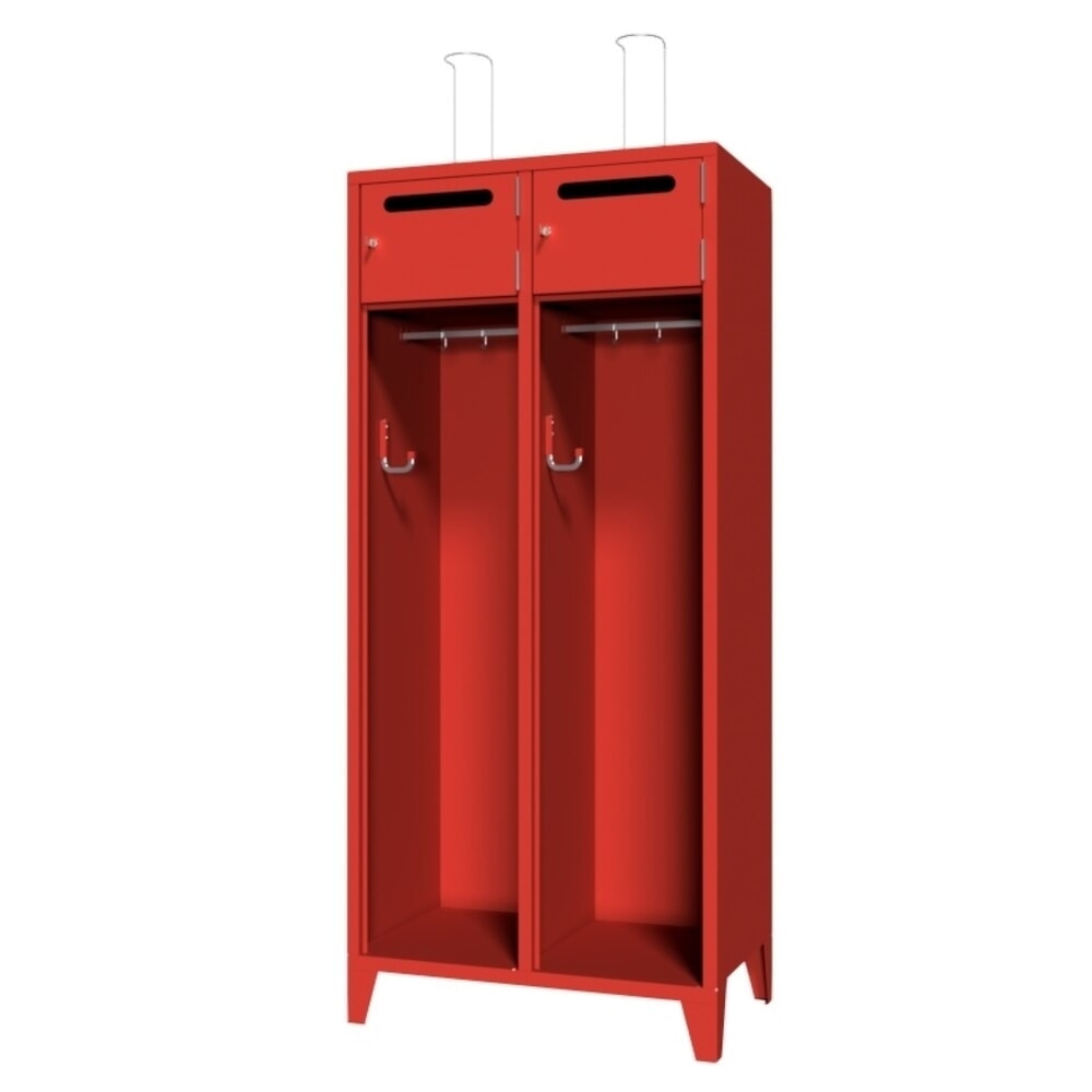 Produktabbildung Nr. 2: PAVOY Feuerwehrschrank mit Edelstahl-Helmhalter, Füsse, 2tlg., AB 400, Schliessfachtüren mit Einwurfschlitz und Zylinderschloss