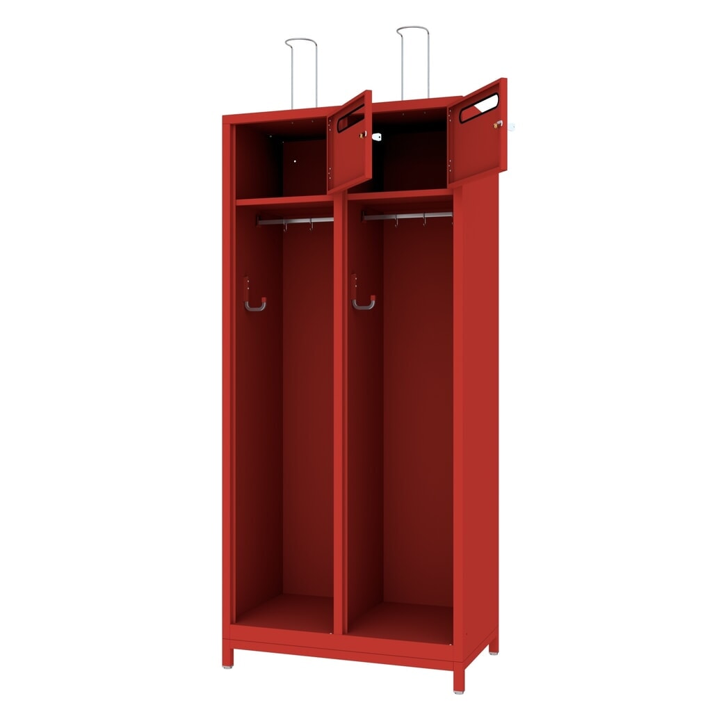 Produktabbildung Nr. 2: PAVOY Feuerwehrschrank mit Edelstahl-Helmhalter, Untergestell, 2tlg., AB 400, Schliessfachtüren mit Einwurfschlitz und Zylinderschloss