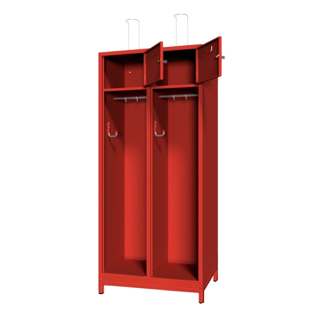 Produktabbildung Nr. 2: PAVOY Feuerwehrschrank mit Edelstahl-Helmhalter, Untergestell, 2tlg., AB 400, Schliessfachtüren mit Etikettenrahmen und Zylinderschloss