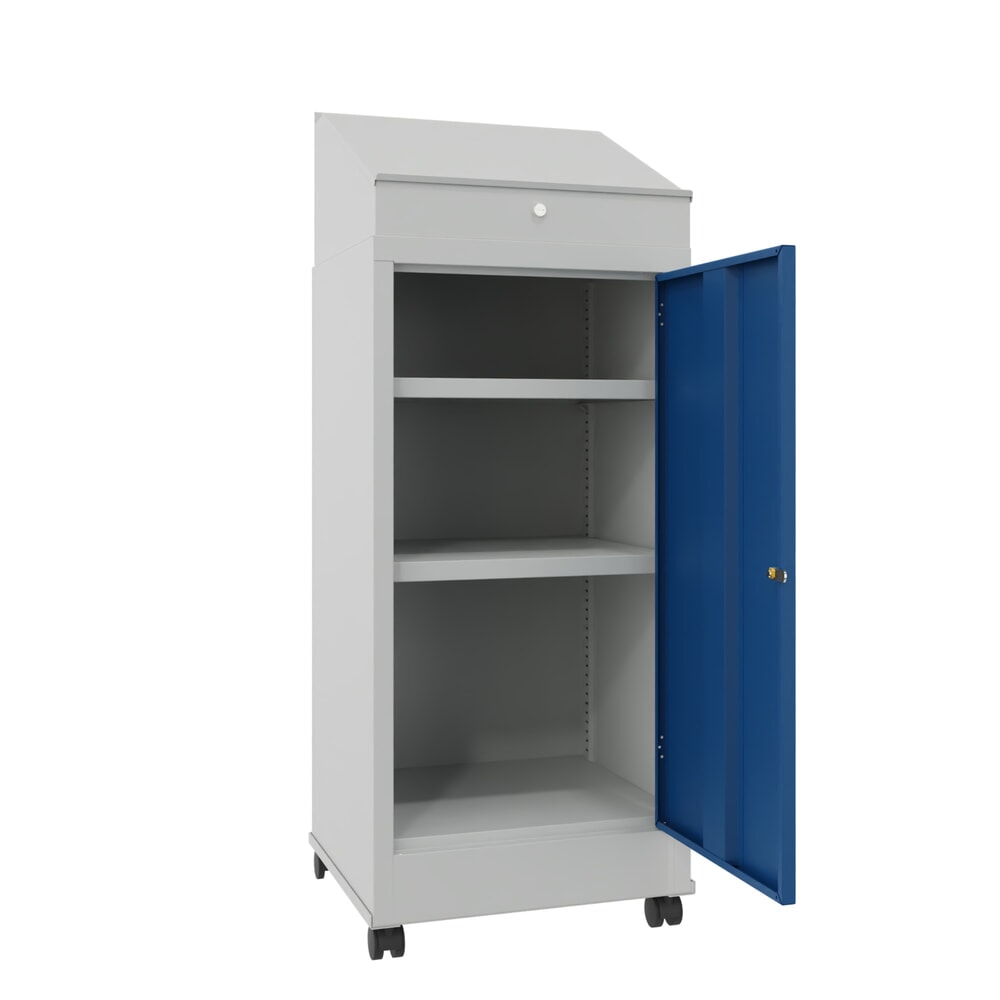 Produktabbildung Nr. 2: PAVOY Industrie-Stehpult, mobil, HxBxT 1.330 x 500 x 500 mm, 2 Einlegeböden, lichtgrau, enzianblau