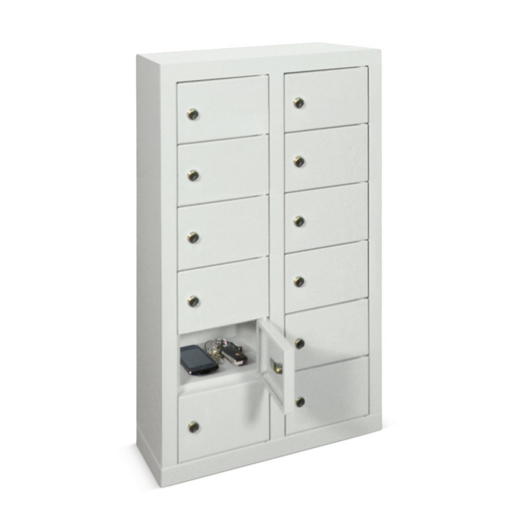 Produktabbildung: PAVOY Kleinfachschrank, 12 Fächer, HxBxT 815 x 460 x 200 mm, mit Etikettenrahmen, rubinrot, lichtgrau