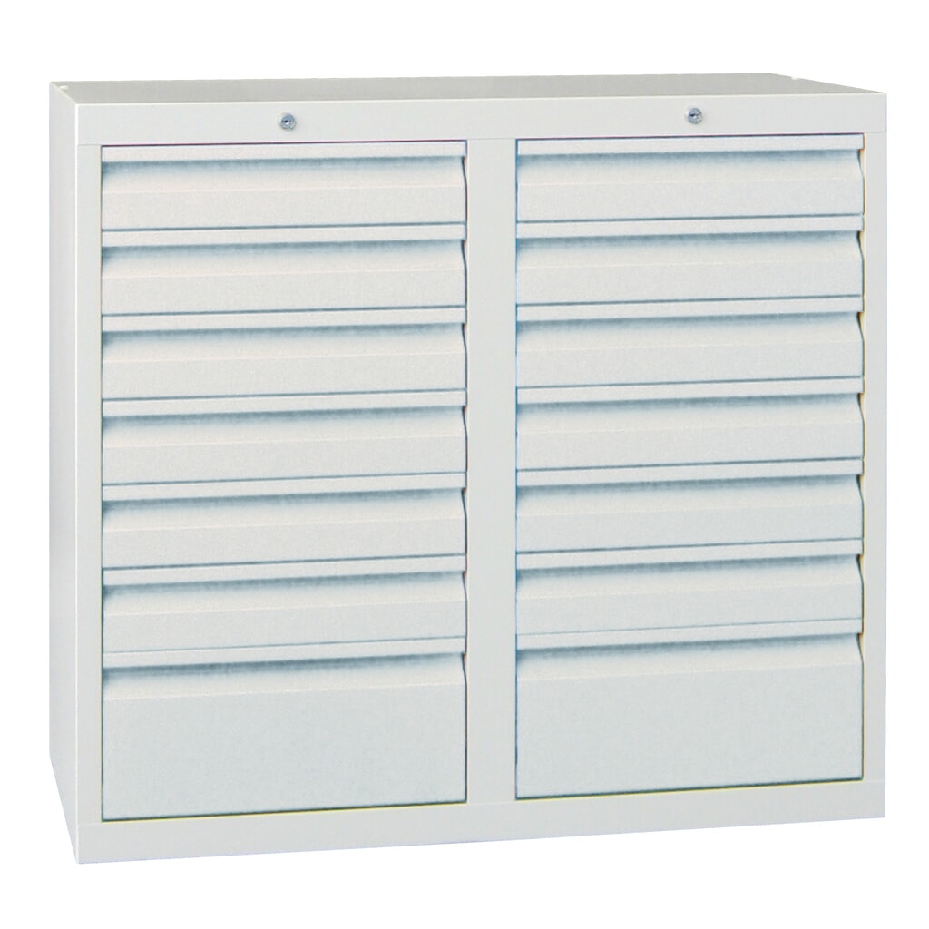 PAVOY Leichter Schubladenschrank, Gleitführung, Schubladen 12x100 + 2x200 mm, Breite 1.000 mm, enzianblau, lichtgrau Produktabbildung Nr. 3: PAVOY Leichter Schubladenschrank, Gleitführung, Schubladen 12x100 + 2x200 mm, Breite 1.000 mm, enzianblau, lichtgrau