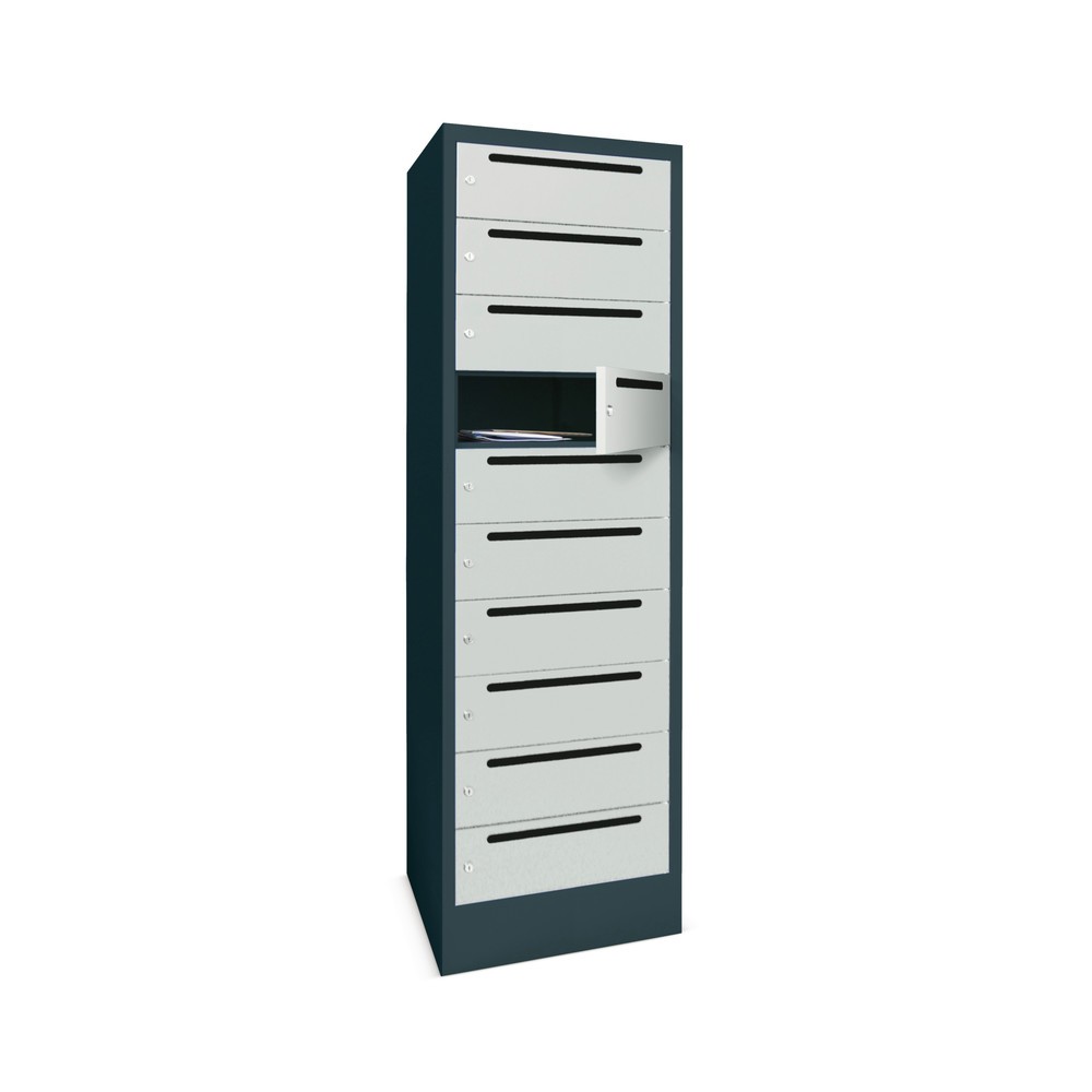 Produktabbildung: PAVOY Postverteilschrank, 1x 10 Fächer, HxBxT 1.850 x 300 x 500 mm, lichtgrau, anthrazitgrau