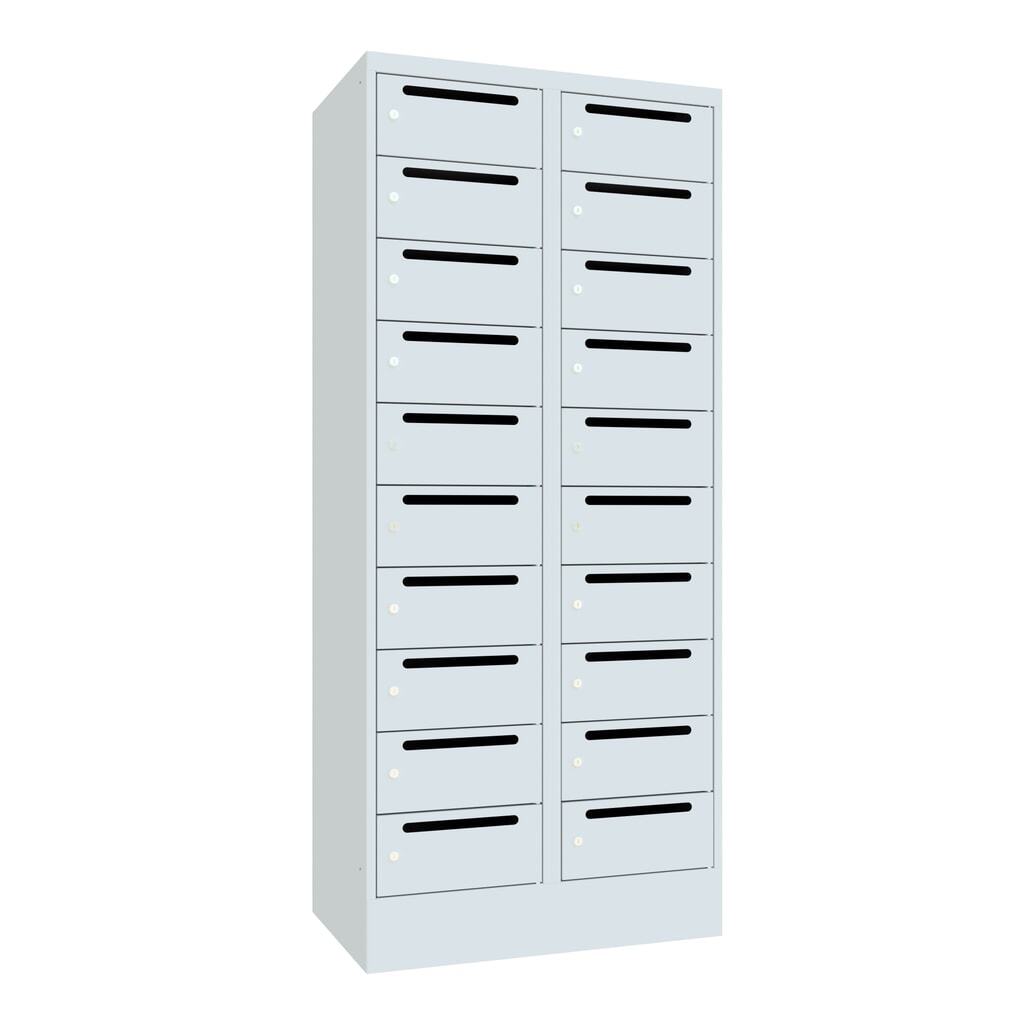 PAVOY Postverteilschrank, 2x 10 Fächer, HxBxT 1.850 x 800 x 500 mm, lichtgrau, lichtgrau Produktabbildung Nr. 1: PAVOY Postverteilschrank, 2x 10 Fächer, HxBxT 1.850 x 800 x 500 mm, lichtgrau, lichtgrau