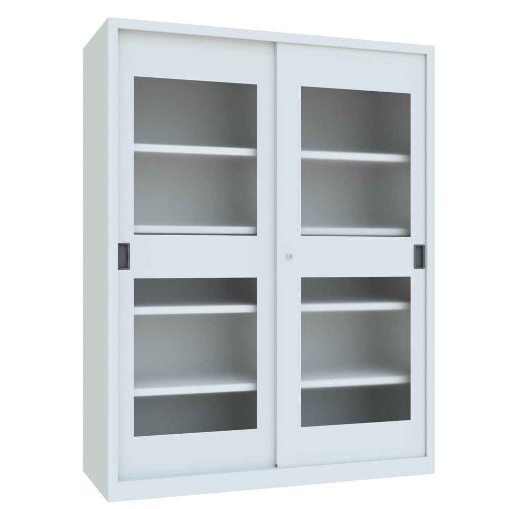 Produktabbildung Nr. 3: PAVOY Schiebetürenschrank mit Sichtfenstern, 8 Fachböden + Trennwand, HxBxT 1.950 x 1.500 x 600 mm, lichtgrau, lichtgrau