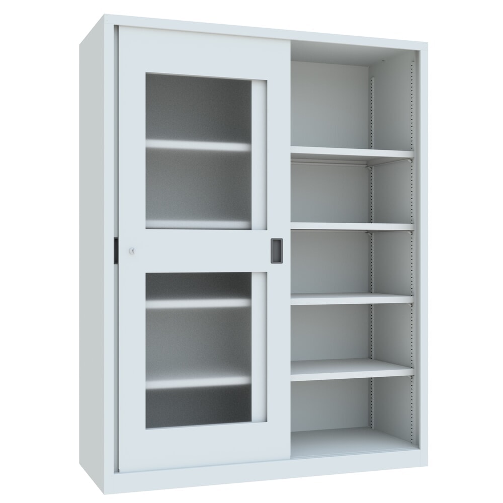 Produktabbildung Nr. 4: PAVOY Schiebetürenschrank mit Sichtfenstern, 8 Fachböden + Trennwand, HxBxT 1.950 x 1.500 x 600 mm, lichtgrau, lichtgrau