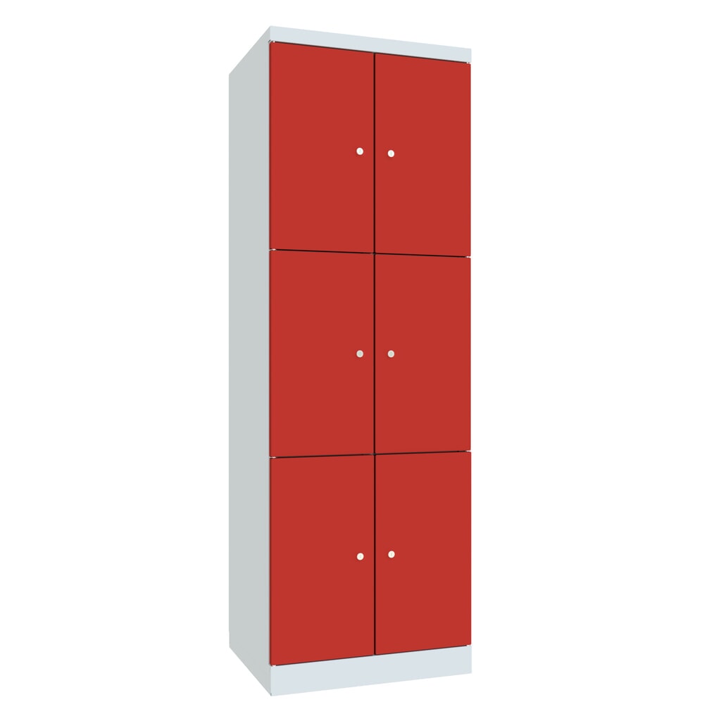 PAVOY Schliessfachschrank mit aufschlagenden Türen, 2 x 3 Fächer, HxBxT 1.800 x 600 x 500 mm, feuerrot, lichtgrau Produktabbildung Nr. 1: PAVOY Schliessfachschrank mit aufschlagenden Türen, 2 x 3 Fächer, HxBxT 1.800 x 600 x 500 mm, feuerrot, lichtgrau