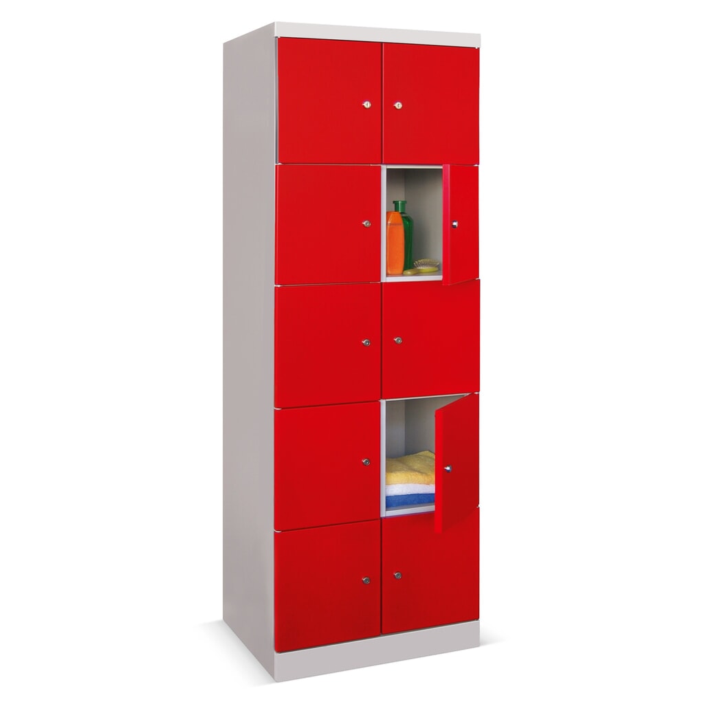 PAVOY Schliessfachschrank mit aufschlagenden Türen, 2 x 3 Fächer, HxBxT 1.800 x 600 x 500 mm, feuerrot, lichtgrau Produktabbildung Nr. 3: PAVOY Schliessfachschrank mit aufschlagenden Türen, 2 x 3 Fächer, HxBxT 1.800 x 600 x 500 mm, feuerrot, lichtgrau