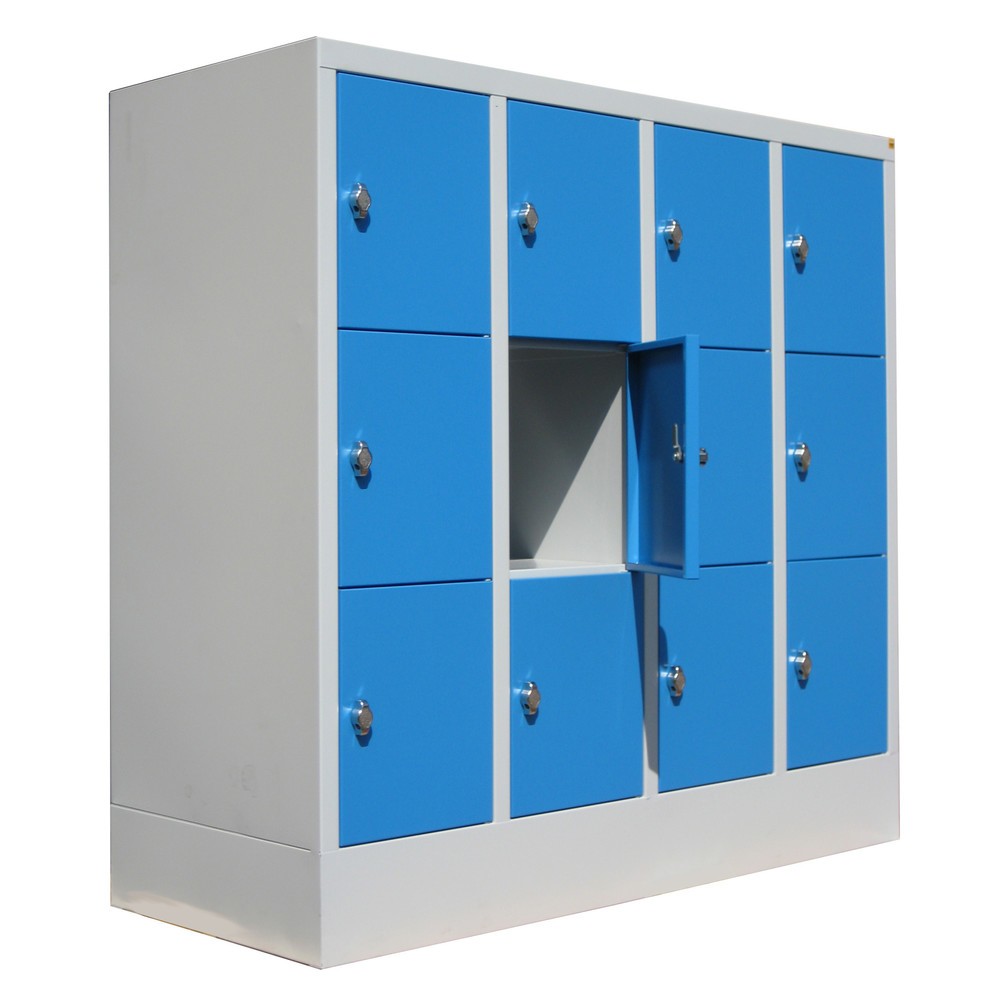 Produktabbildung: PAVOY Schliessfachschrank mit Drehriegelverschluss, 4 x 3 Fächer, lichtgrau, lichtblau