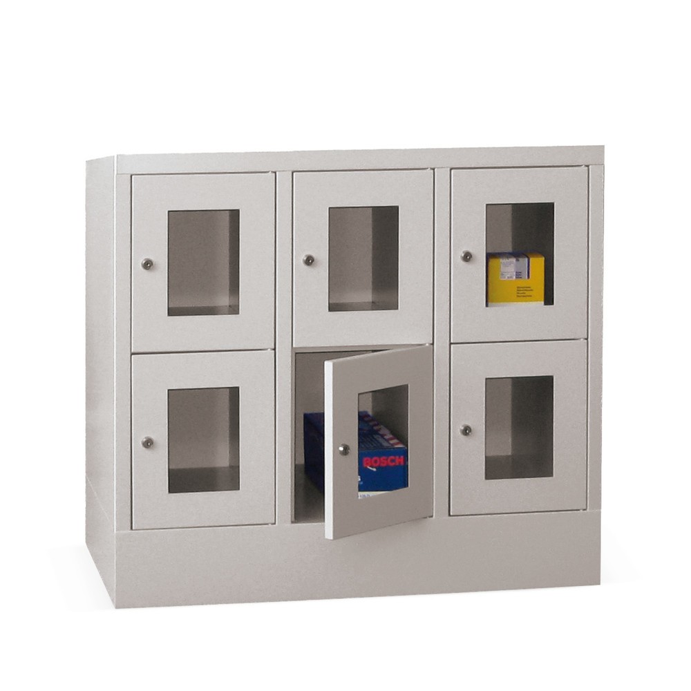 Produktabbildung: PAVOY Schliessfachschrank mit Sichtfenster, 3 x 2 Fächer, HxBxT 855 x 900 x 500 mm, feuerrot, lichtgrau