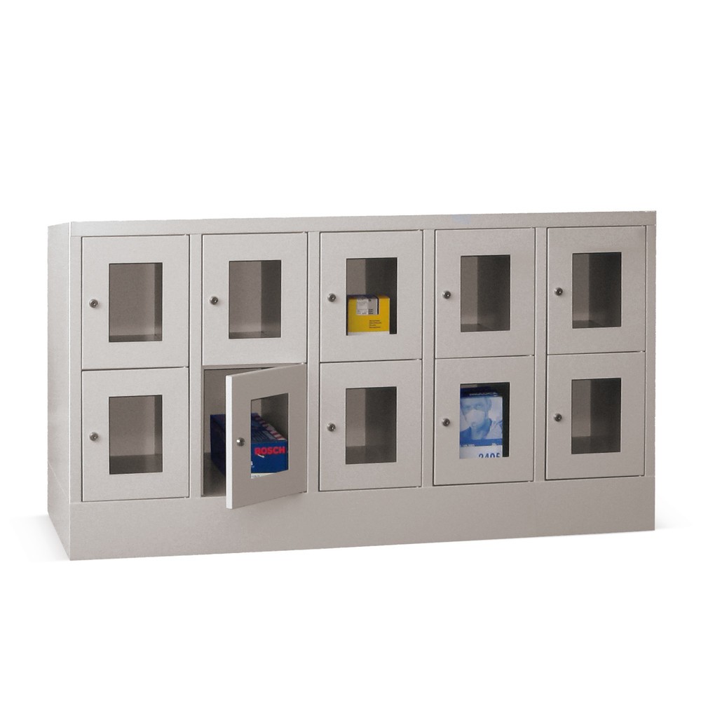 Produktabbildung: PAVOY Schliessfachschrank mit Sichtfenster, 5 x 2 Fächer, HxBxT 855 x 1.500 x 500 mm, feuerrot, lichtgrau