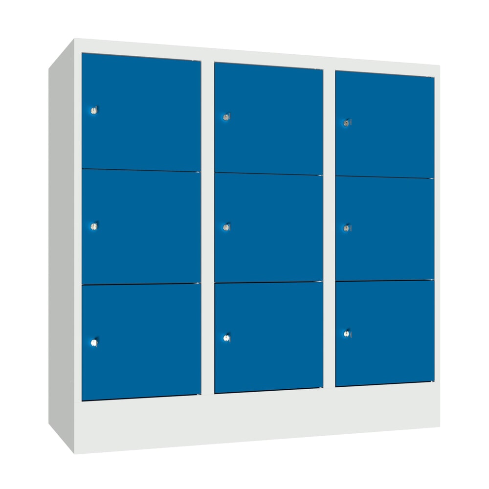 Produktabbildung: PAVOY Schliessfachschrank mit Zylinderschloss, 3 x 3 Fächer, HxBxT 1.187 x 1.200 x 500 mm, enzianblau, lichtgrau