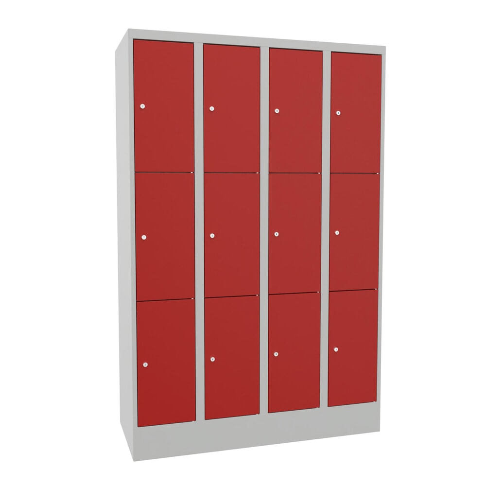 Produktabbildung: PAVOY Schliessfachschrank, 4 x 3 Fächer, HxBxT 1.850 x 1.200 x 500 mm, feuerrot, lichtgrau