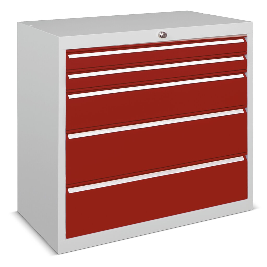 Produktabbildung Nr. 1: PAVOY Schubladenschrank, Höhe 800 mm, Schubladen 2x100 + 4x125 mm, Breite 715 mm, lichtgrau, rubinrot