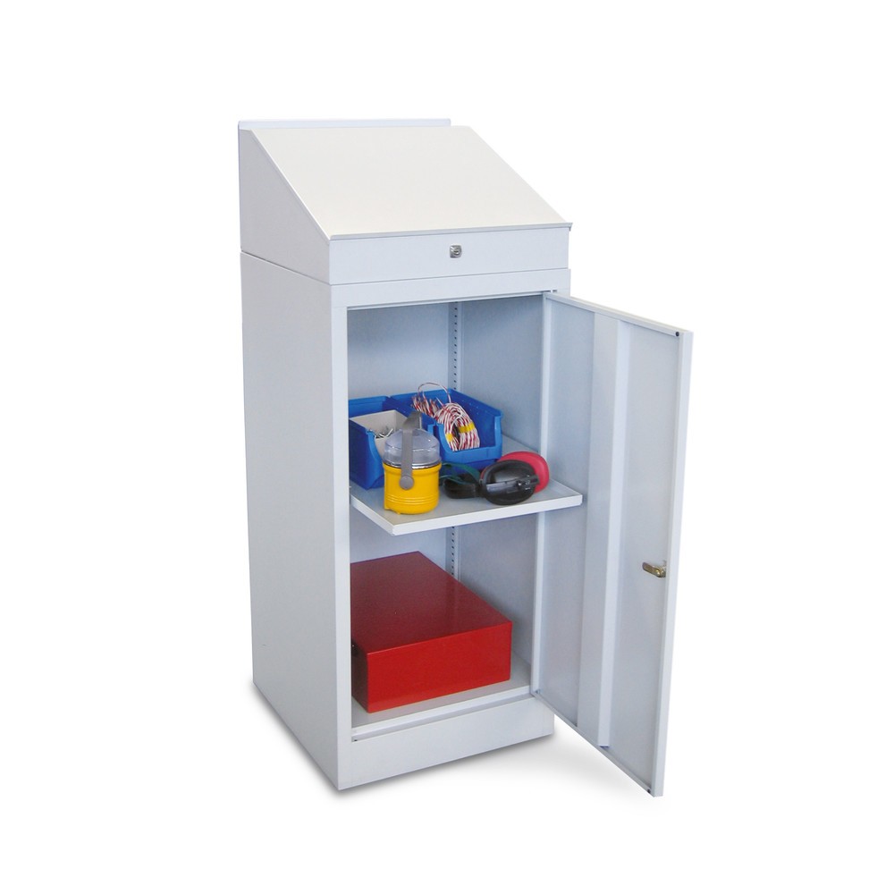 Produktabbildung: PAVOY Pultschrank mit Schrank, 1 Ausziehboden + 1 Schublade, anthrazitgrau, anthrazitgrau