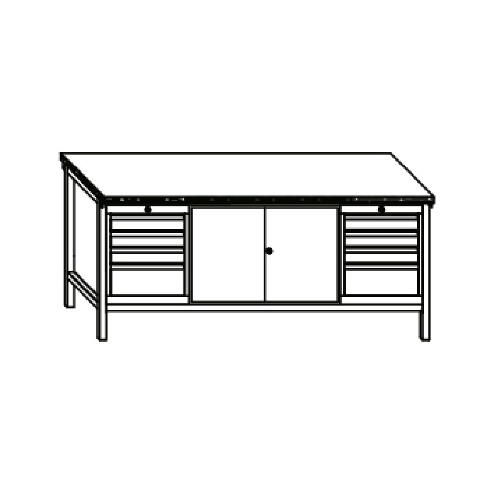 Produktabbildung Nr. 4: PAVOY Werkbank mit 2 Schubladenblöcken + Schrank, HxBxT 900 x 2.000 x 700 mm, anthrazitgrau, enzianblau