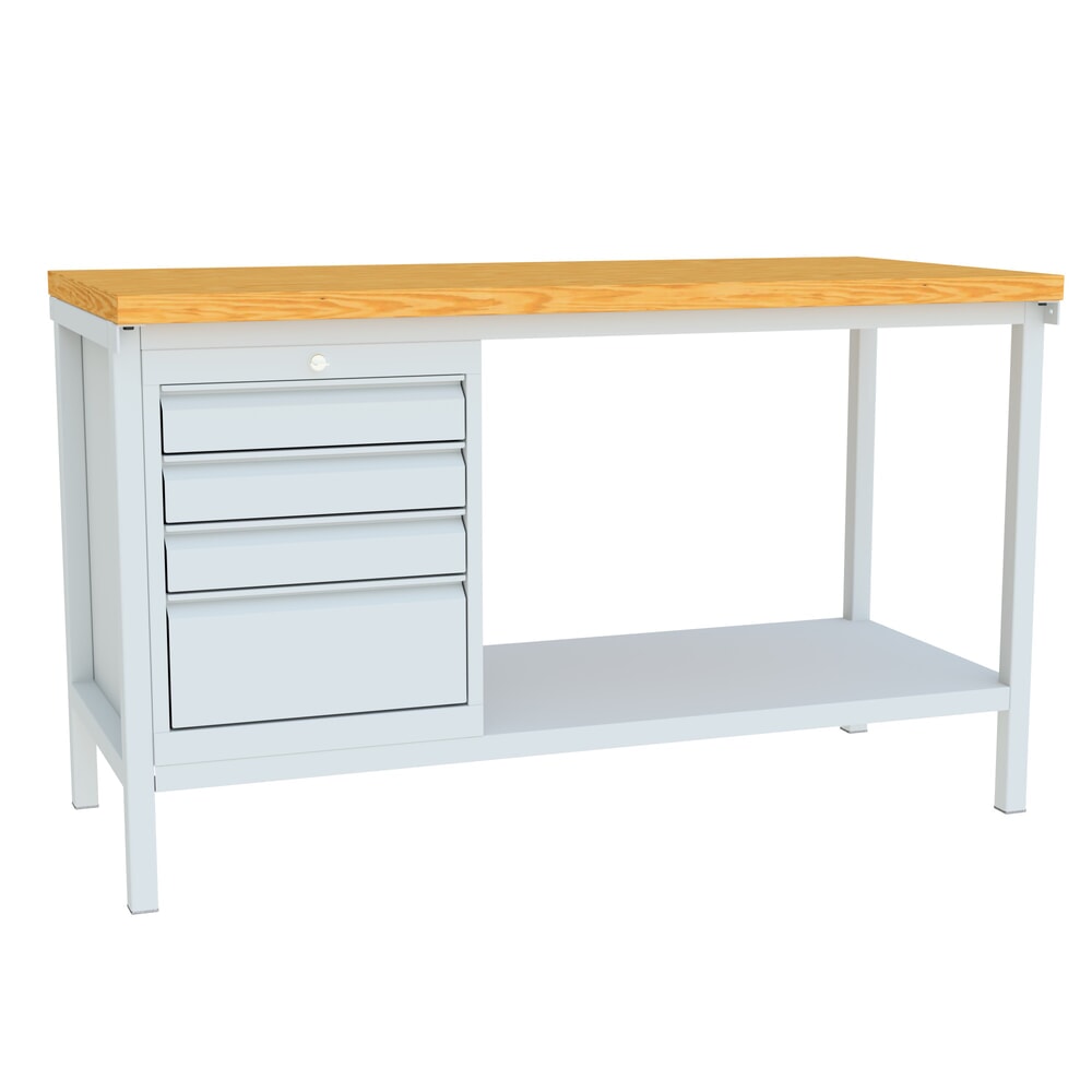 Produktabbildung: PAVOY Werktisch mit Schubladenblock, HxBxT 900 x 1.500 x 700 mm, lichtgrau, lichtgrau