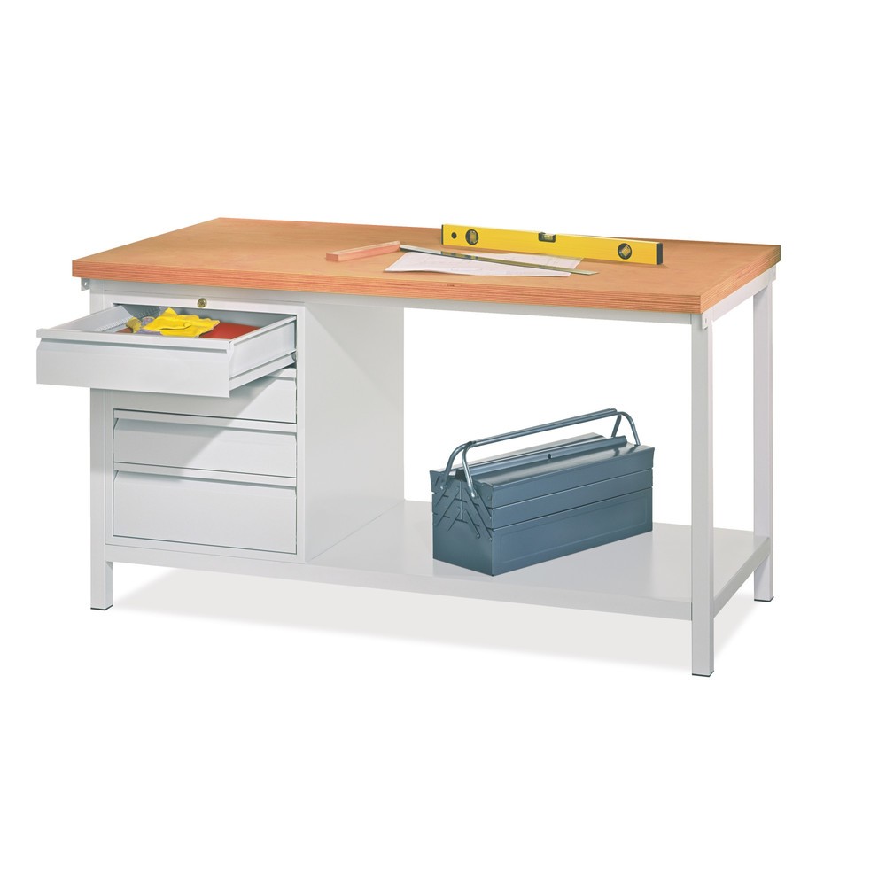 Produktabbildung: PAVOY Werkbank mit Schubladenblock, HxBxT 900 x 2.000 x 700 mm, enzianblau, anthrazitgrau