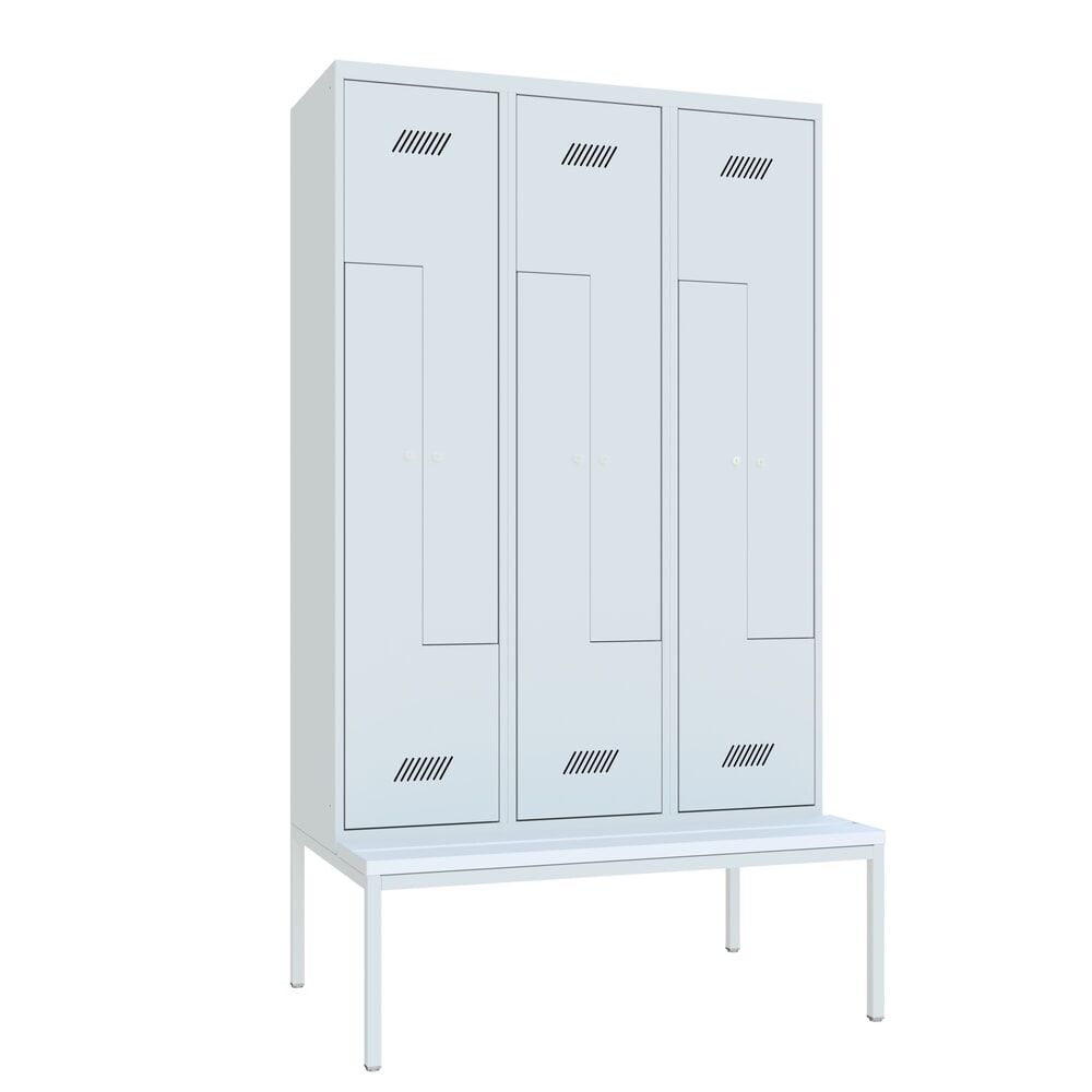 Produktabbildung Nr. 2: PAVOY Z-Spind mit Sitzbank, 3 Abteile, 6 Fächer, Zylinderschloss, lichtgrau, lichtgrau, Kunststoff weiss