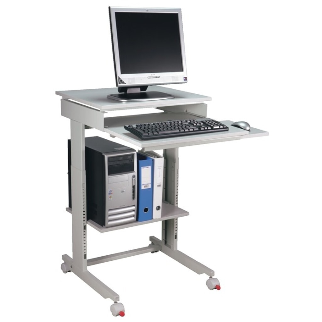 PC-Arbeitstisch, lichtgrau, RAL 7035 fahrbar, H720-1100xB600xT500mm Produktabbildung: PC-Arbeitstisch, lichtgrau, RAL 7035 fahrbar, H720-1100xB600xT500mm
