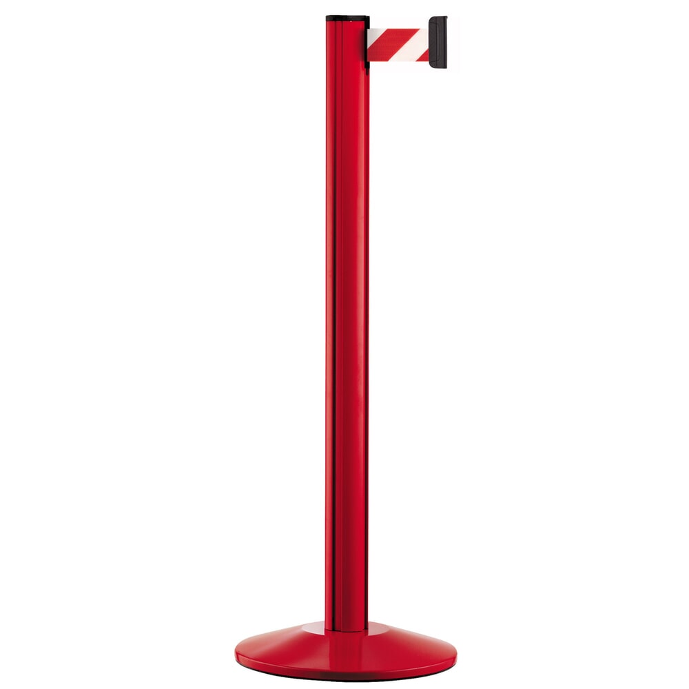 Produktabbildung: Personen-Leitsystem Classic, Ständer rot, Gurtfarbe rot / weiss diagonal gestreift
