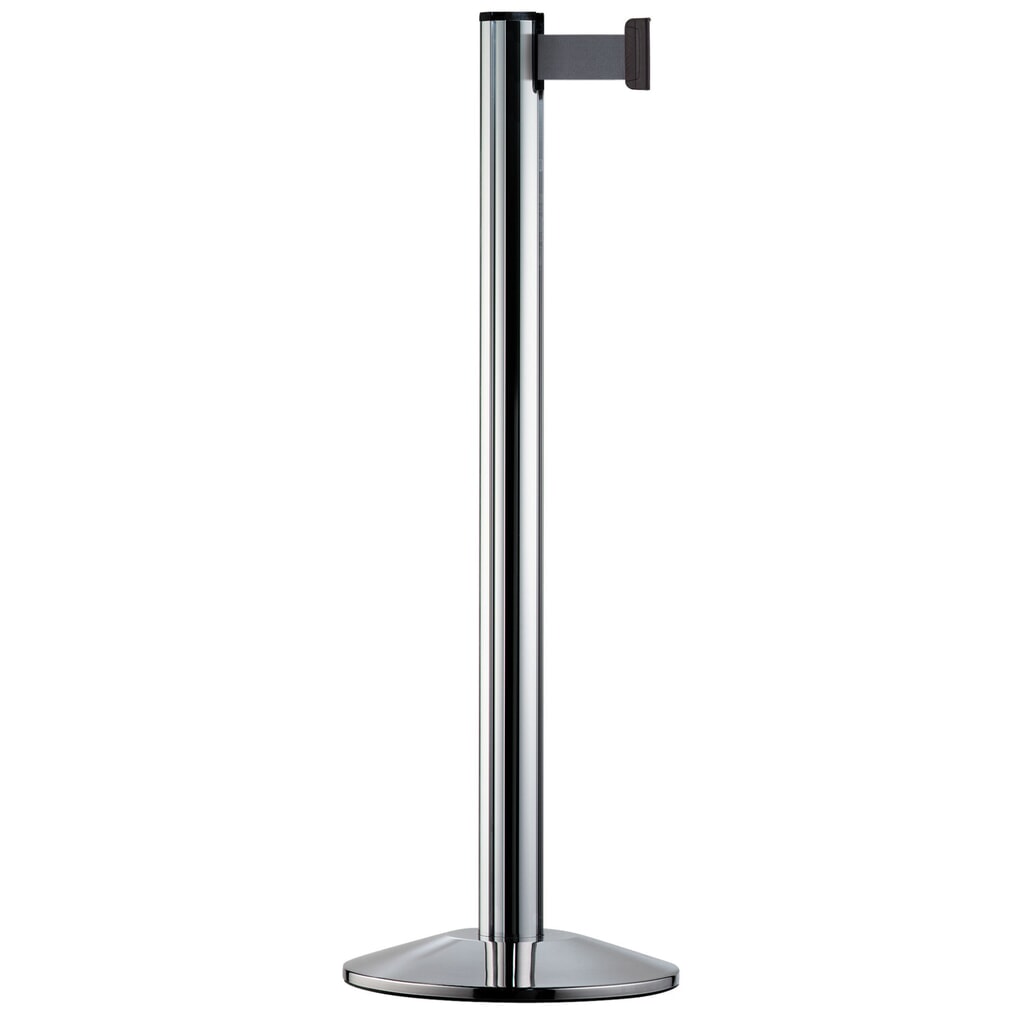Personen-Leitsystem Extend, Ständer verchromt, Gurtfarbe silbergrau Produktabbildung: Personen-Leitsystem Extend, Ständer verchromt, Gurtfarbe silbergrau