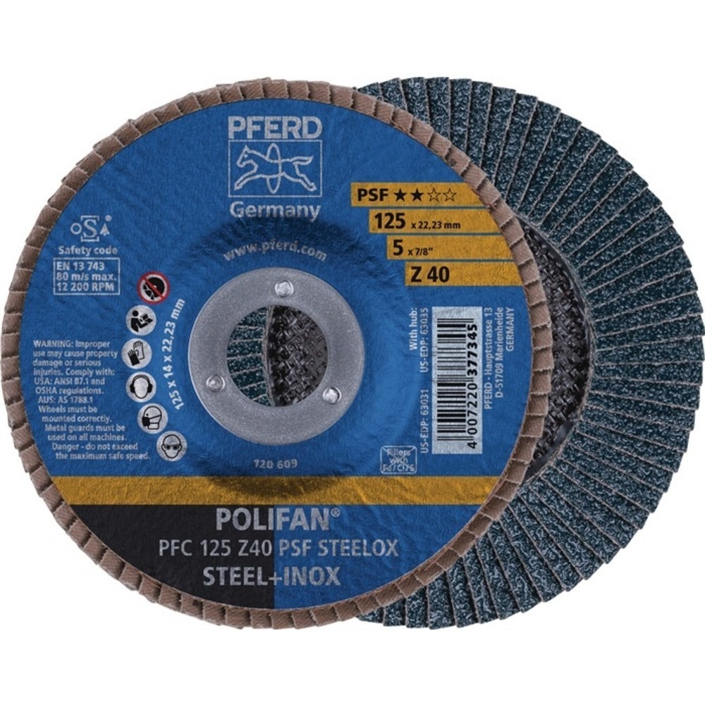 Produktabbildung: PFERD Fächerscheibe POLIFAN Z PSF STEELOX D.115mm K.Z-40 kon.INOX ZK