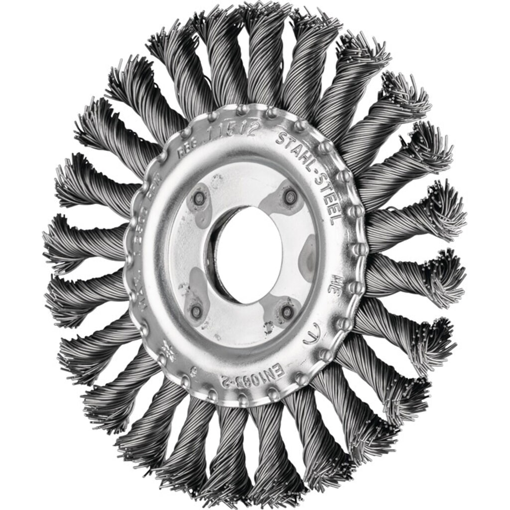 Produktabbildung: PFERD Rundbürste RBG 11512/22,2 ST 0,50, Stahl 12 mm 12500 min-¹, Ø 115 mm Drahtstärke 0,5 mm
