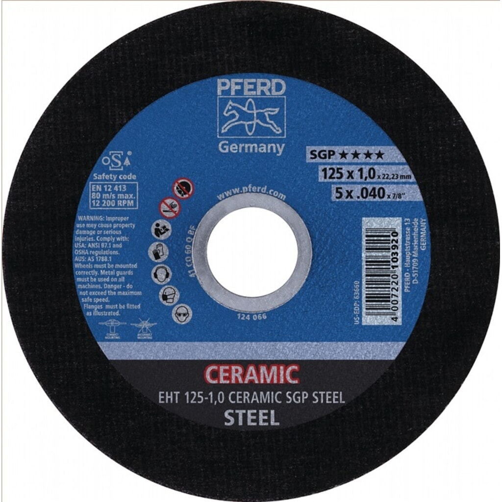 PFERD Trennscheibe Ceramic SGP Steel D125x1mm ger.STA Bohr.22,23mm Produktabbildung: PFERD Trennscheibe Ceramic SGP Steel D125x1mm ger.STA Bohr.22,23mm