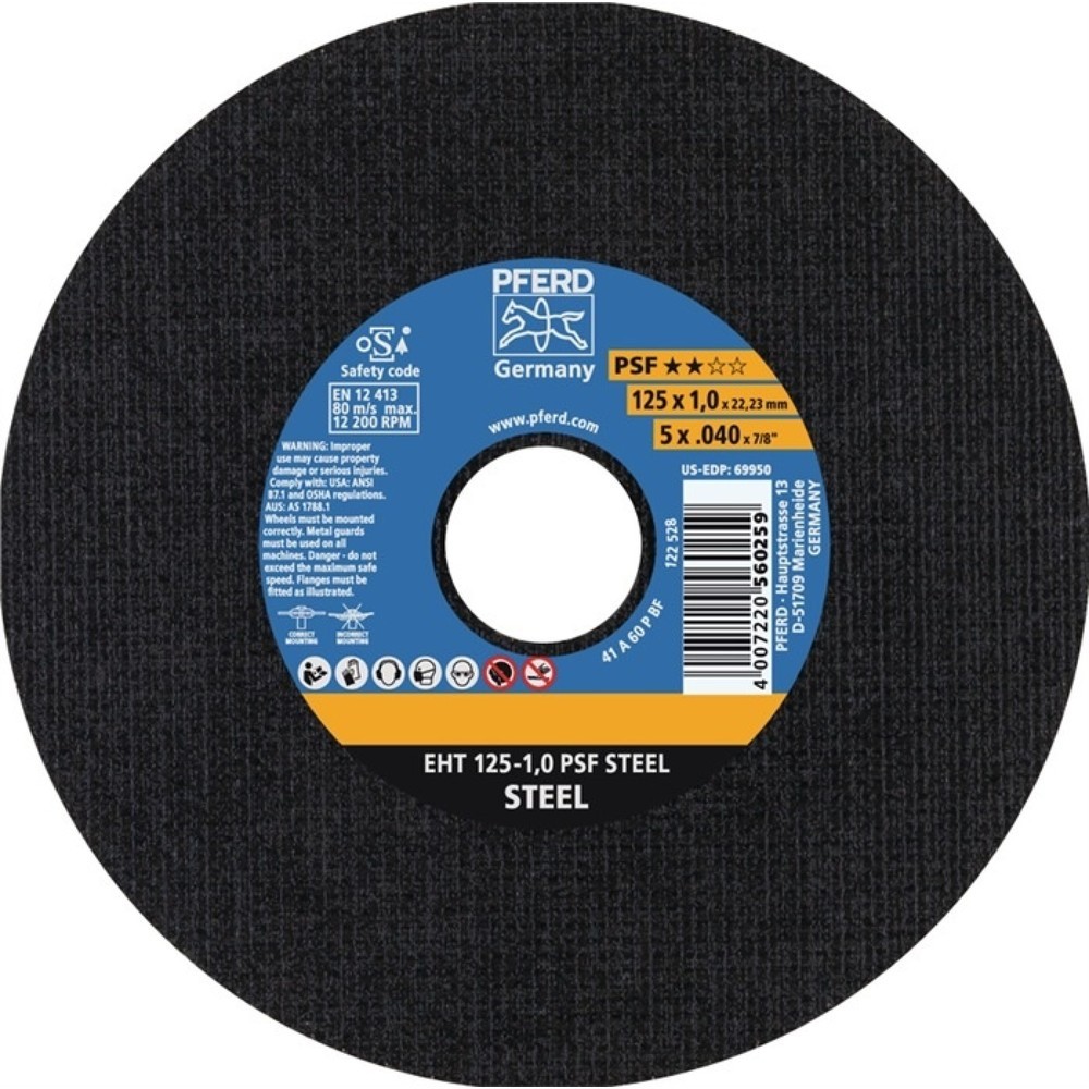 Produktabbildung: PFERD Trennscheibe PSF STEEL D115x1mm ger.STA Bohr.22,23mm