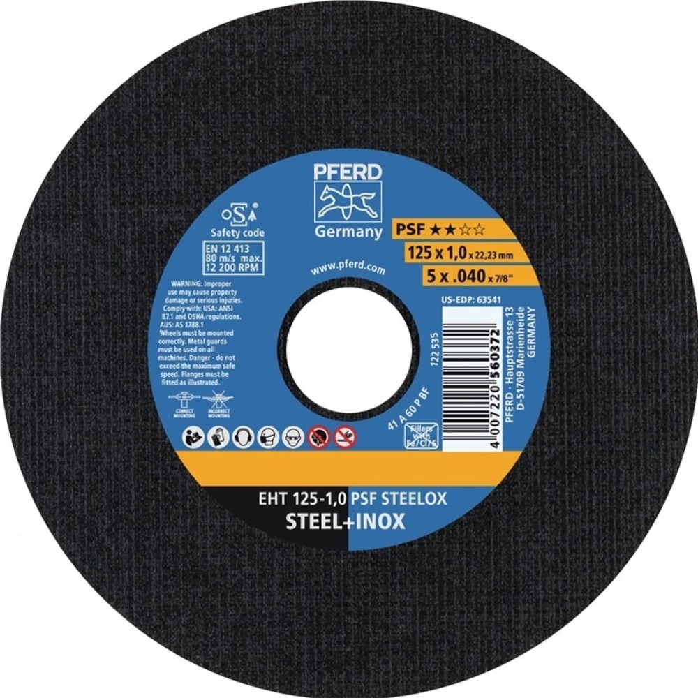 Produktabbildung: PFERD Trennscheibe PSF STEELOX D115x1mm ger.INOX Bohr.22,23mm