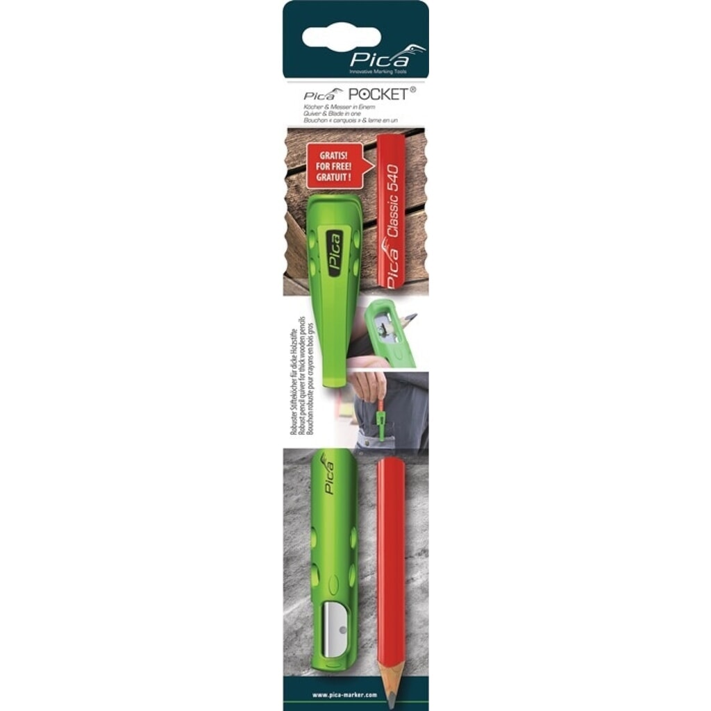 PICA Köcher Pocket, mit Spitzmesser, für Blei-/Markierstifte, mit 1 Zimmermannsbleistift Produktabbildung: PICA Köcher Pocket, mit Spitzmesser, für Blei-/Markierstifte, mit 1 Zimmermannsbleistift