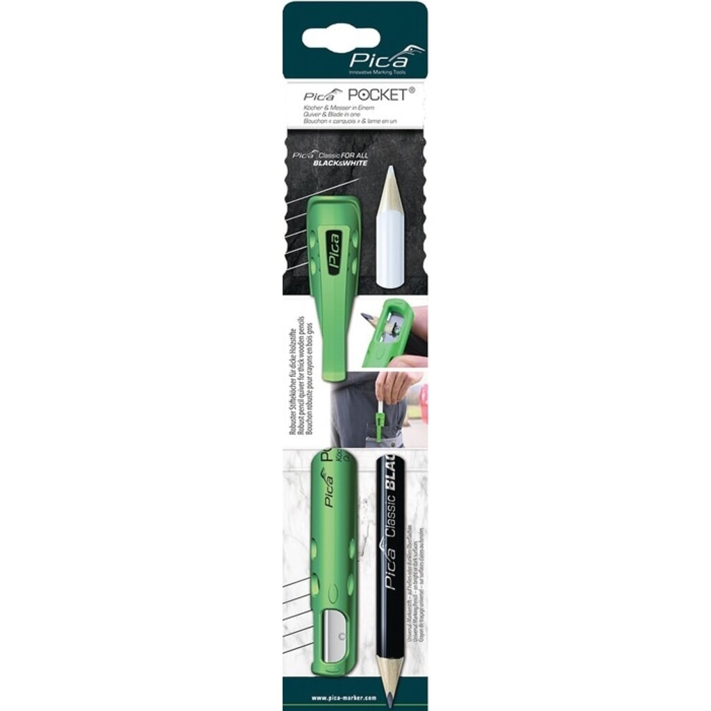 PICA Köcher Pocket, mit Spitzmesser, für Blei-/Markierstifte, mit 1 Markierstift Black & White Produktabbildung: PICA Köcher Pocket, mit Spitzmesser, für Blei-/Markierstifte, mit 1 Markierstift Black & White