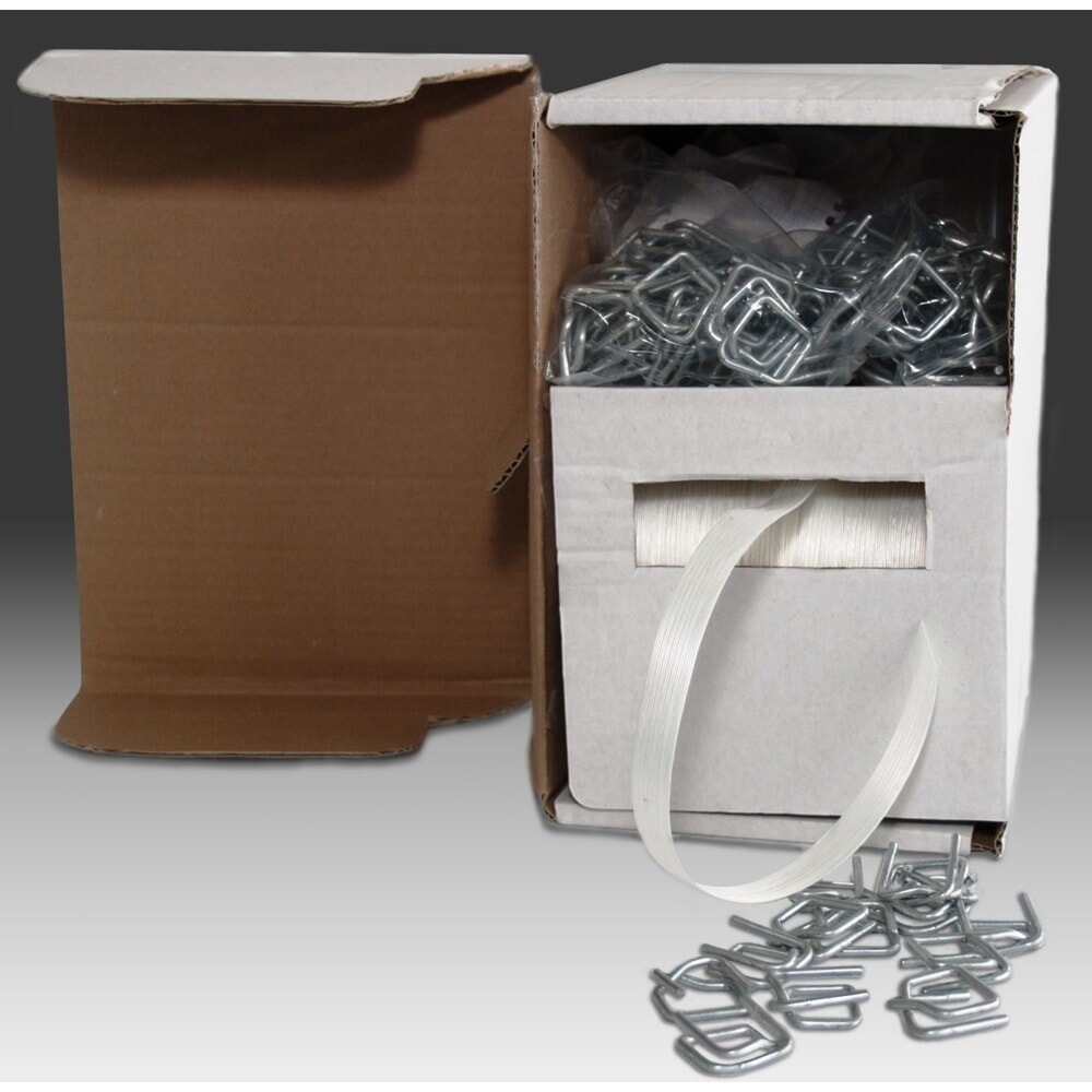Produktabbildung: Polyester-Fadenstrukturband MINI-SET-WG50 inkl. Metallklemmen, 16 mm x 200 lfm., weiss