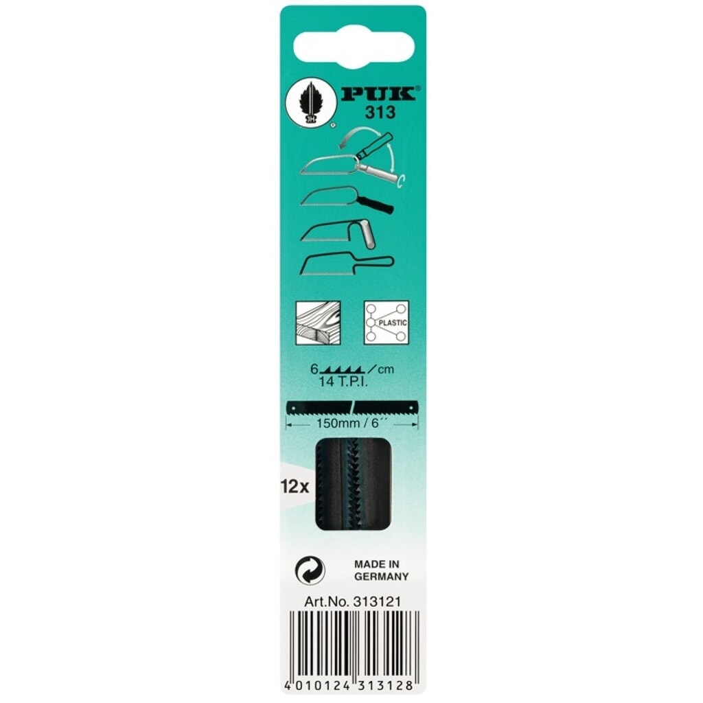 PUK Sägeblatt Blatt-L.150mm Blatt-B.6mm grob f.HO 12 St./Krt Produktabbildung: PUK Sägeblatt Blatt-L.150mm Blatt-B.6mm grob f.HO 12 St./Krt