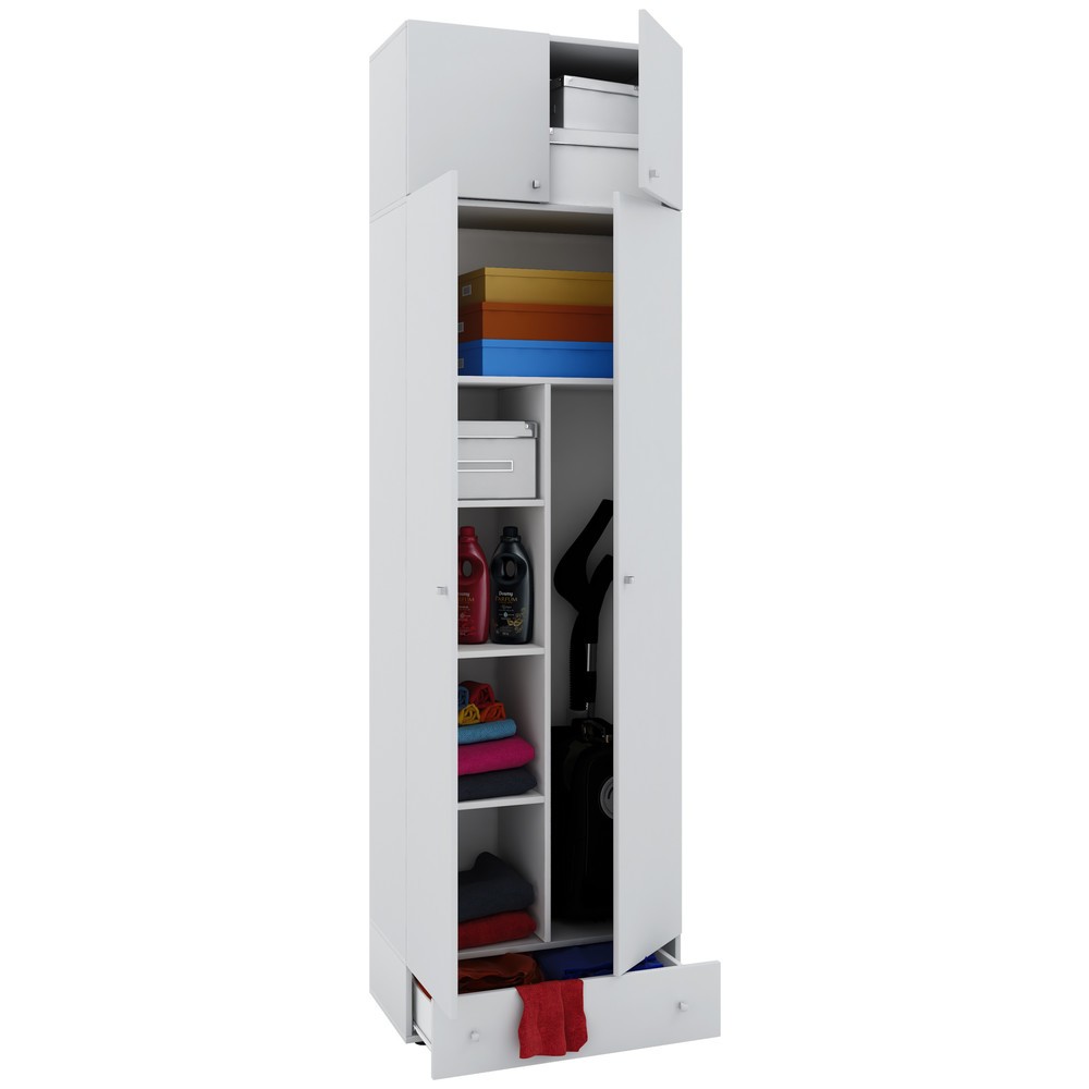 Produktabbildung: VCM Putzmittelschrank Vandol II, mit Türen, Aufsatz und Schublade, weiss