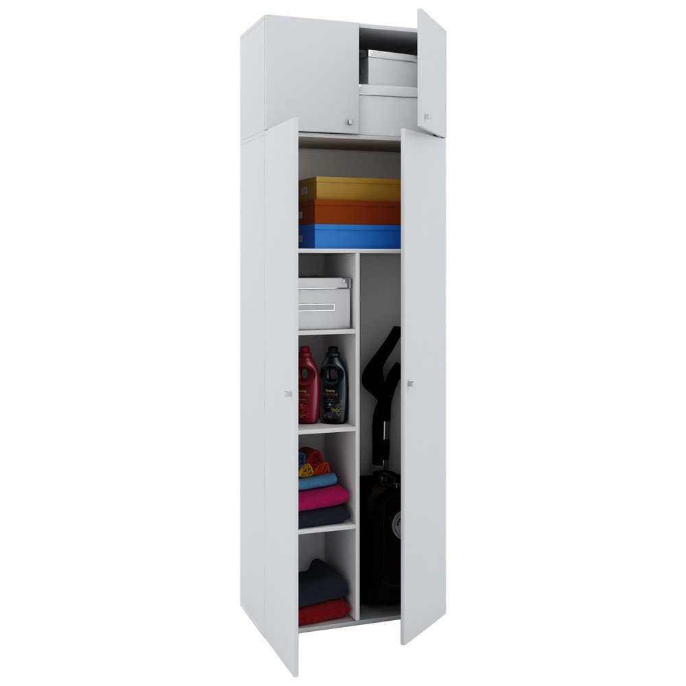 Produktabbildung: VCM Putzmittelschrank Vandol II, mit Türen und Aufsatz, weiss