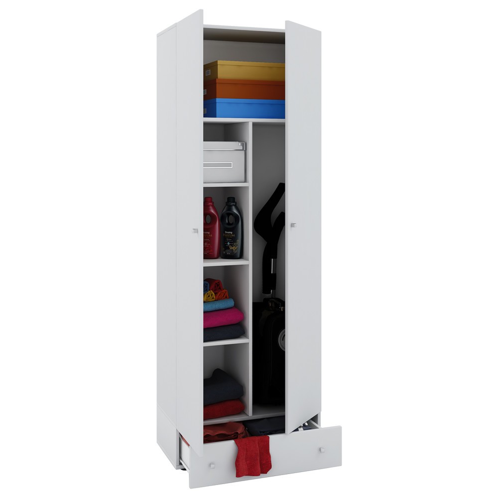 Produktabbildung: VCM Putzmittelschrank Vandol II, mit Türen und Schublade, weiss
