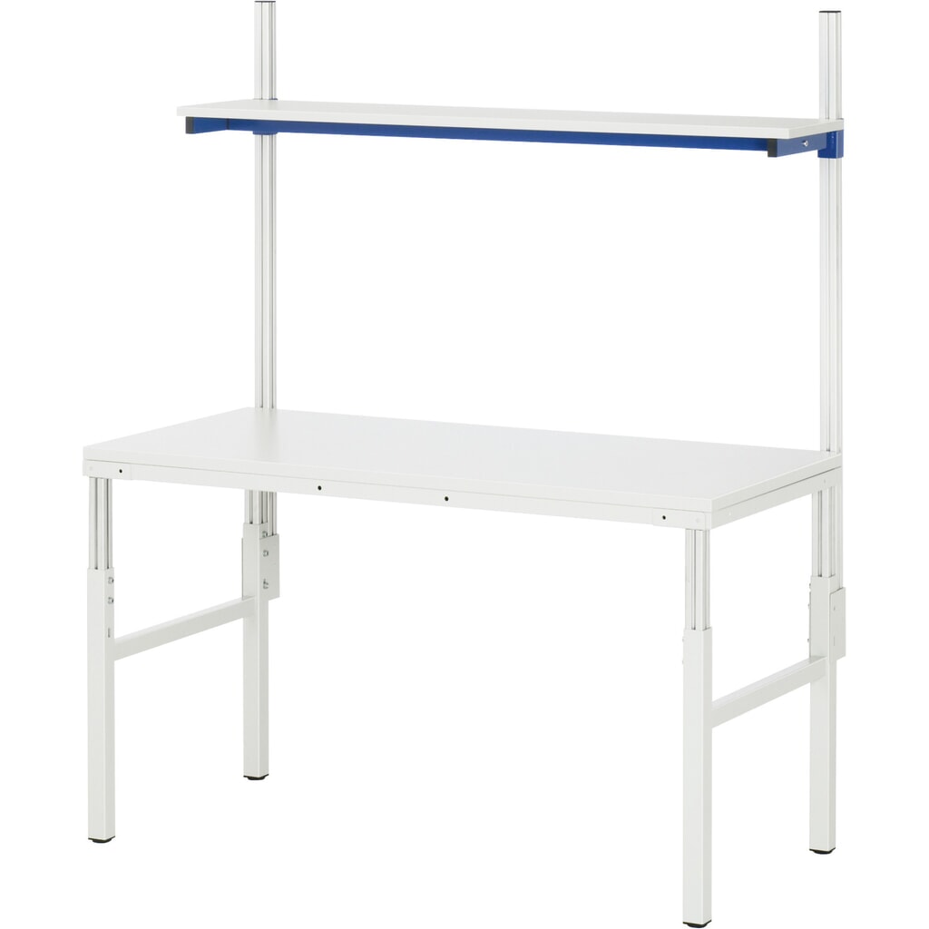 RAU Arbeitstisch Serie E, mit Etagenbord, HxBxT 650-1.000 x 1.200 x 500 mm, Arbeitsplatte Melamin-Belag Produktabbildung Nr. 1: RAU Arbeitstisch Serie E, mit Etagenbord, HxBxT 650-1.000 x 1.200 x 500 mm, Arbeitsplatte Melamin-Belag